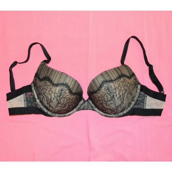 Victoria Secret 34D DREAM ANGELS Black Lace Padded Push Up Bra Add 1 Cup - Picture 6 of 8